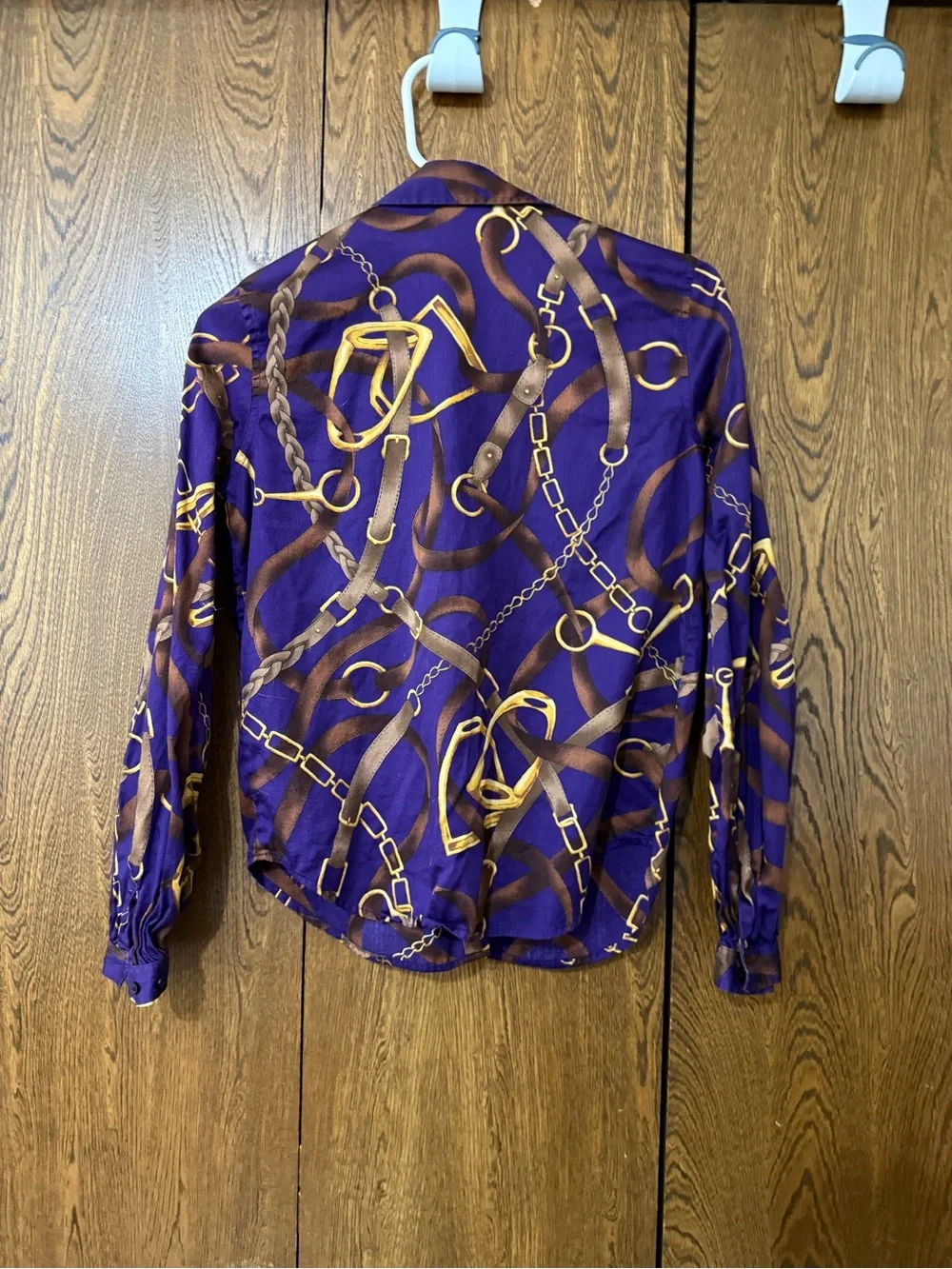 Ralph Lauren Purple Button-Front Shirt with Gold & Brown Equestrian Motif - Picture 2 of 3